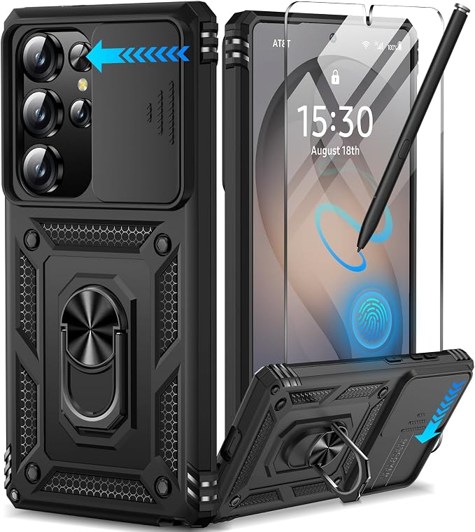 Taisairu for Samsung Galaxy S26 Ultra Case with Screen Protector & Slide Camera Lens Cover, Built-in Magnetic Ring Stand Shockproof Protective Phone Case for Samsung S26 Ultra Case (Black) by Taisairu
