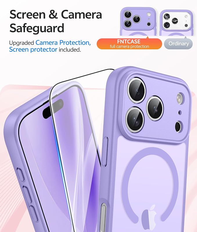 FNTCASE for iPhone 17 Pro Max Case, Fit for Magsafe, Screen Protector | Full Camera Protection, Translucent Matte, 14FT Military Grade Drop Proof, Shockproof Protective Phone Cover, Light Purple - Image 4