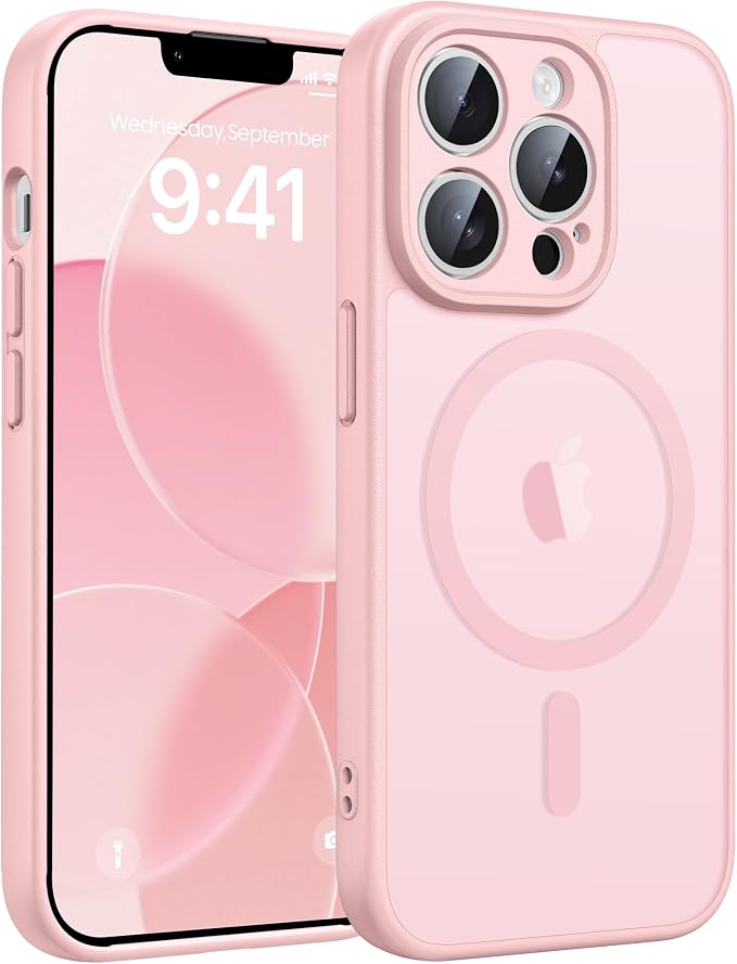FNTCASE for iPhone 13 Pro Max Case, Fit for Magsafe, Full Camera Protection | Translucent Matte Magnetic Phone Back, 14FT Military Grade Drop Proof, Slim Shockproof Protective Cover, Light Pink by FNTCASE