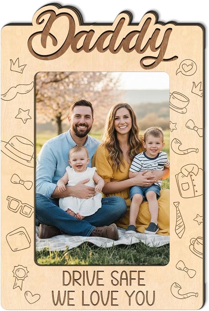 Personalized Daddy Car Visor Clip Picture Frame, Dad Photo Frames, Car Wooden Picture Holder for Father, Gift for Dad Car Accessories, Drive Safe Daddy Visor Clip, We Love You - Image 2