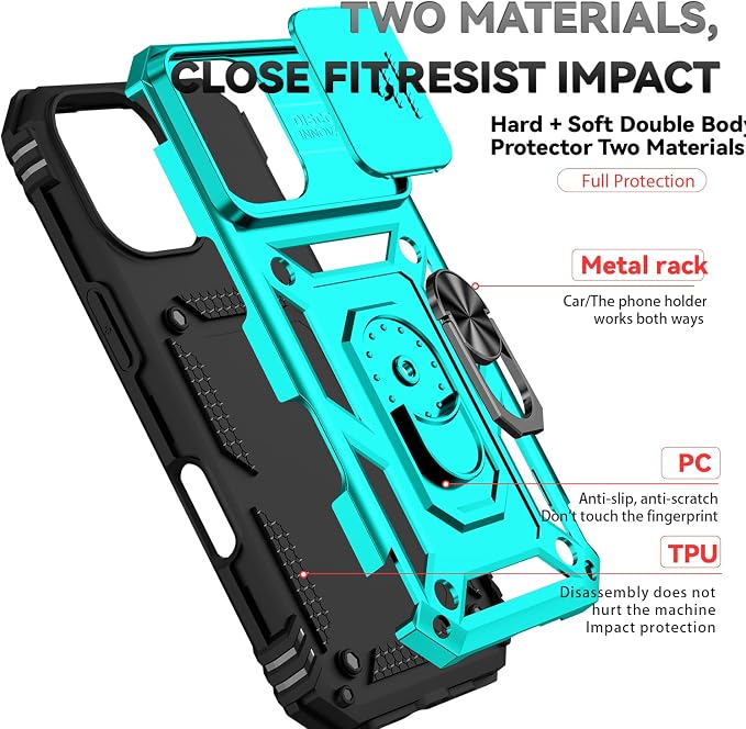 SunStory Compatible with iPhone 17 Case with HD Screen Protector & Slide Camera Cover & Rotated Ring Kickstand, [Military-Grade] iPhone Case for iPhone 17, Teal - Image 8