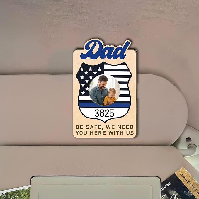 Police Dad Car Picture Frame Visor Clip, Visor Clip Photo Frame for Car Fathers Day, Police Drive Safe Daddy Cars Decoration, for Dad from Son Daughter, We Need You Here with Us - Image 3
