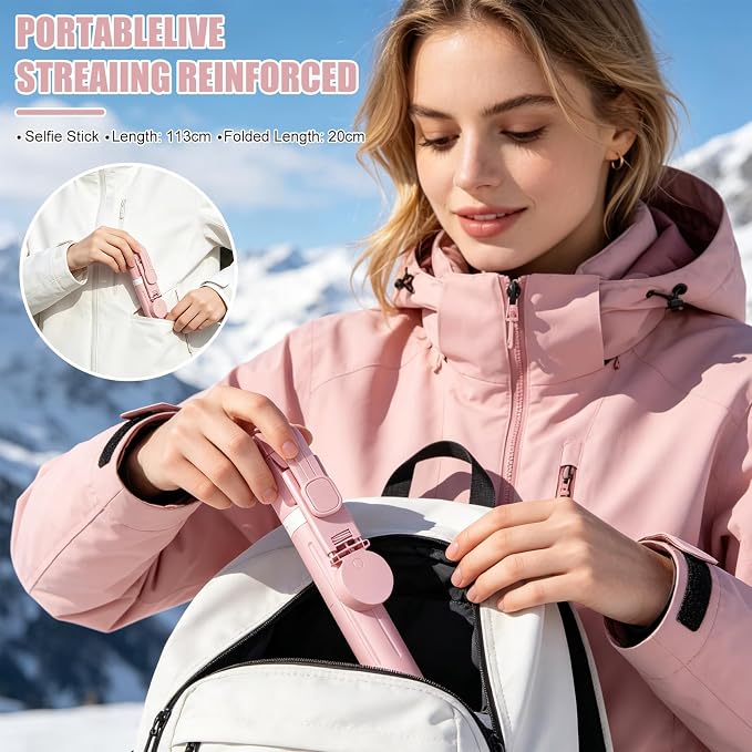 Selfie Stick with Rechargable Remote & Light (1PC), Tripod for iPhone, Cell Phone Stand for Video Recording, Portable Travel Essentials Smartphone Mount Holder, Extendable Vlogging Filming Accessories - Image 7