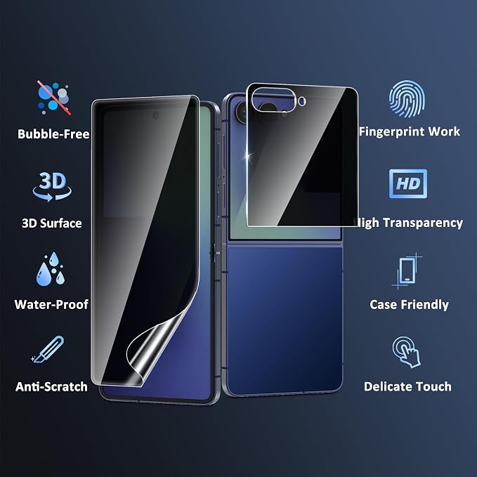 4 Pack for Samsung Galaxy Z Flip 7 Privacy Screen Protector, 2 Pac Inside Anti-Spy Soft Film + 2 Pac Front Anti-Spy Glass, Case Friendly, Privacy Screen Protector for Galaxy Z Flip 7 5G - Image 7