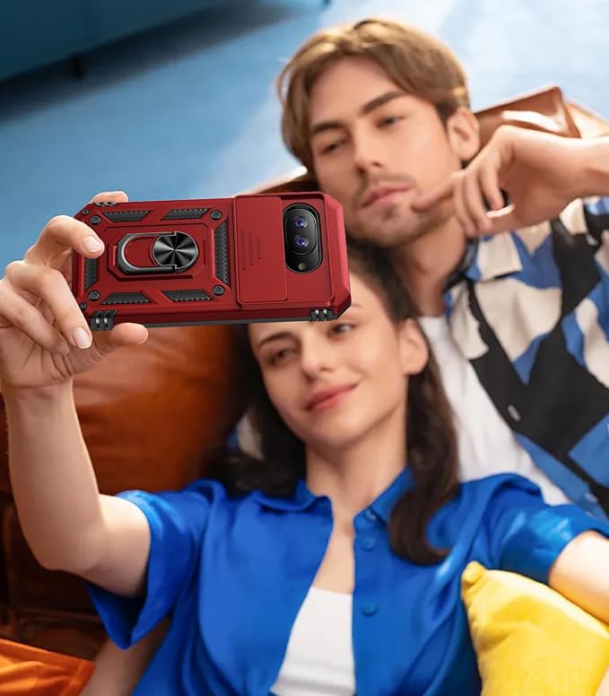 Taisairu for Google Pixel 10A Case with Screen Protector & Slide Camera Lens Cover,Built-in 360°Rotate Magnetic Ring Stand Shockproof Protective Phone Case for Google Pixel 10A Case (Red) - Image 8