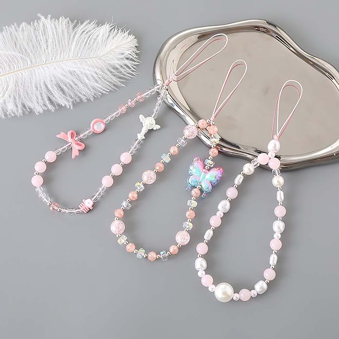 Beaded Phone Charm Lanyard Strap Girly Style Fixed Beads Pearl Lanyards - Image 4