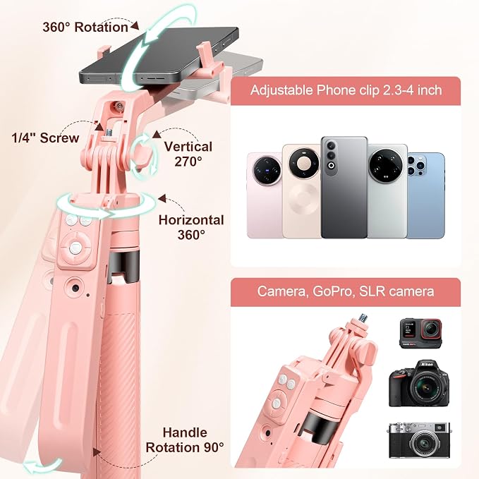 70.9" Auto Face Tracking Selfie Stick Tripod for iPhone with Light, 360° Rotation & Gesture Control, Cell Phone Tripod with Remote for TikTok/Vlog/Live Stream, Compatible with iPhone/Android - Image 5