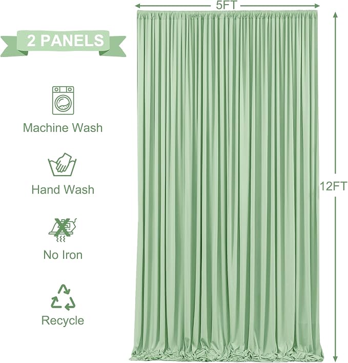 10x12 Sage Green Backdrop Curtains for Wedding Party Wrinkle Free Backdrops Curtain Drapes Fabric Decorations Photo Back Drop Cloth for Baby Shower Photography Stage Reception 5ft x 12ft,2 Panels - Image 5