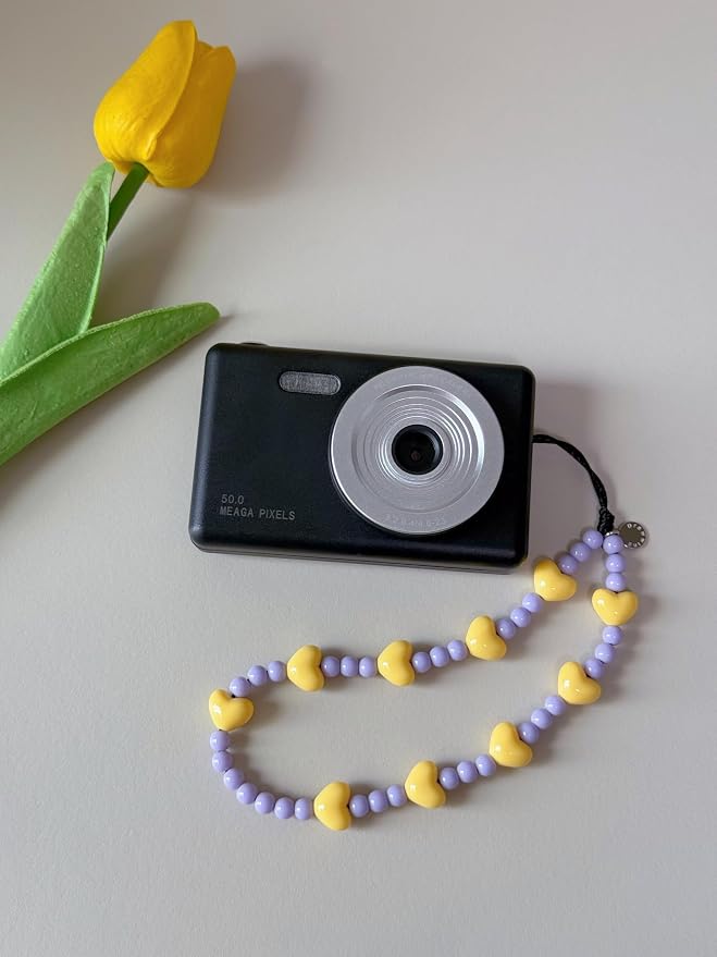 Drawwind Phone Charm Beaded Wristlet Strap Universal Cell Phone Lanyard Cute Bracelet Wrist Strap Beaded Chain String Handmade Accessories for Case Camera Bags (Yellow Hearts) - Image 4