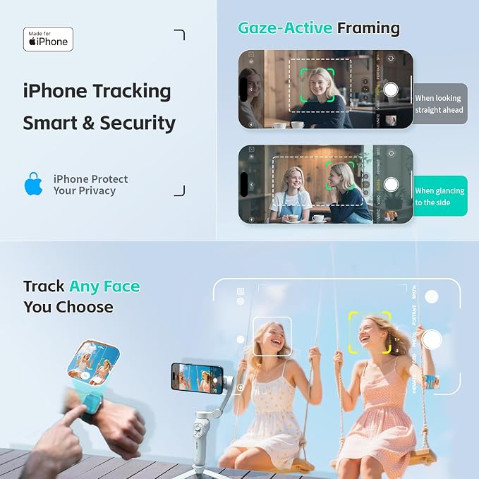 COMITOK Only for iPhone, MOGO [Apple MFi Certified] Gimbal Stabilizer for iPhone Stabilizer for Video Recording, Native Camera Control by Remote & Apple Watch, Background Mode Tracking in iOS26 - Image 3