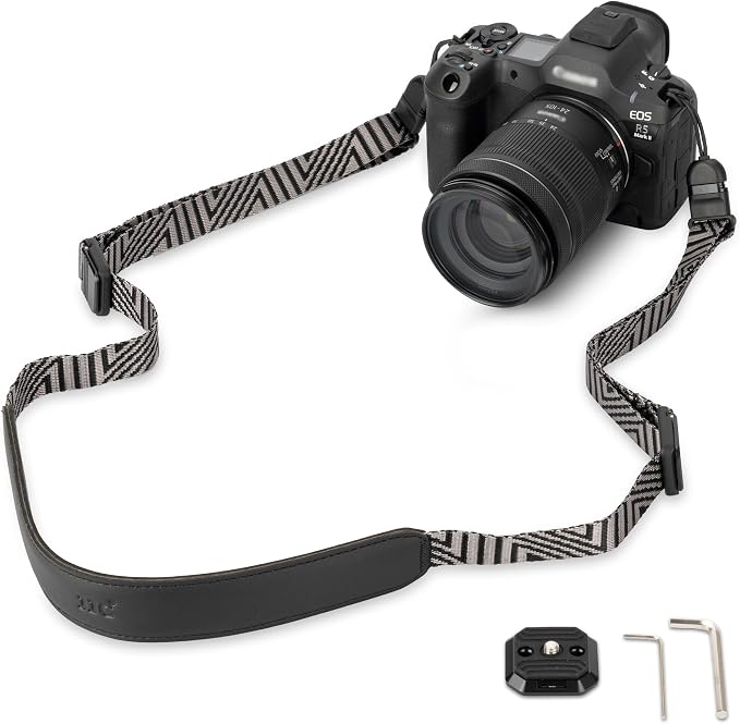 Mirrorless Camera Neck Strap with Quick Release Buckles, Adjustable Shoulder Sling Strap for Sony A7C II A7 IV III A7R V IV ZV1 ZV-E10 Canon EOS R100 R50 M50 M6 Nikon Z30 Z50 Z6 Z7 II & More (Grey) by JJC