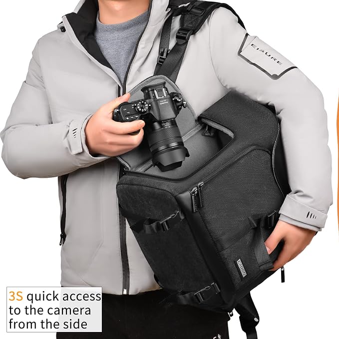 CADeN Camera Backpack Canvas Photography Bag for DSLR/SLR Mirrorless Camera | Large Capacity 15.6 In Laptop Compartment Tripod Strap Zipper Side Quick Access Water Resistant - Image 4