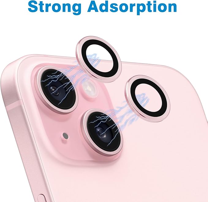 Compatible with iPhone 15 and 15 Plus Camera Lens Protector, Anti-Scratch Lens Cover 9H Tempered Glass Metal Camera Screen Protector Shockproof Camera Ring for iPhone 15 and 15 Plus - 2 Pcs Pink - Image 4