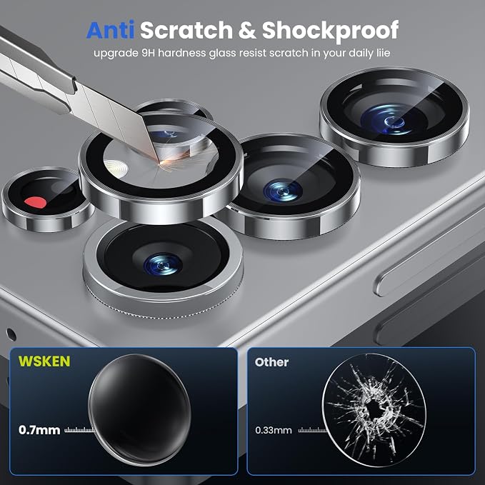 WSKEN for Samsung Galaxy S25 Ultra Camera Lens Protector - Ultra Thin | Case Friendly, 9H Shatterproof Tempered Glass, Anti Scratch Metal Circle, Camera Screen Protector Cover Accessories, Silver - Image 3