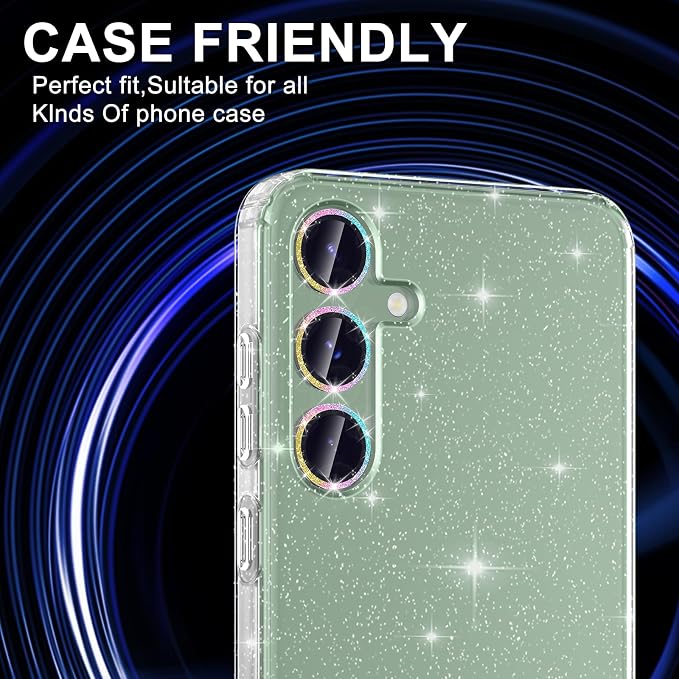 for Samsung Galaxy S24 FE Camera Lens Protector, Individual Metal Ring Tempered Glass Lens Cover, [Strong Adsorption] Scratch Resistant Ultra-Thin HD Clear Lens Cover, 1 Set-Colorful Sparkly - Image 5