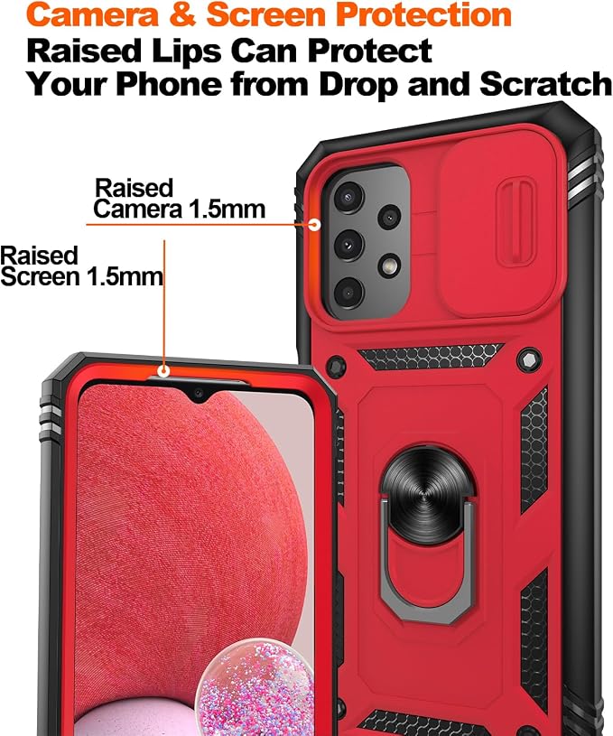 Gritup for Samsung Galaxy A13 4G Case with 2PCS Screen Protector, Build in 360° Rotating Ring Kickstand, Military Grade Protective Cover for A13 4G Phone, Red+Black - Image 5