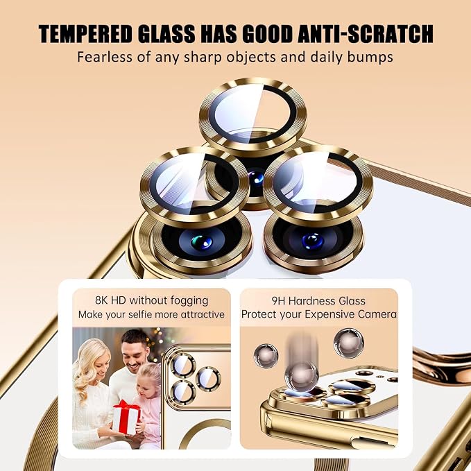 Magnetic Glossy Case for iPhone 17 Pro,iPhone 17Pro Phone Case Slim Clear Luxury with Screen Protector & Camera Protector [Compatible with MagSafe], Shockproof Cover for iPhone Pro 17-Gold - Image 4