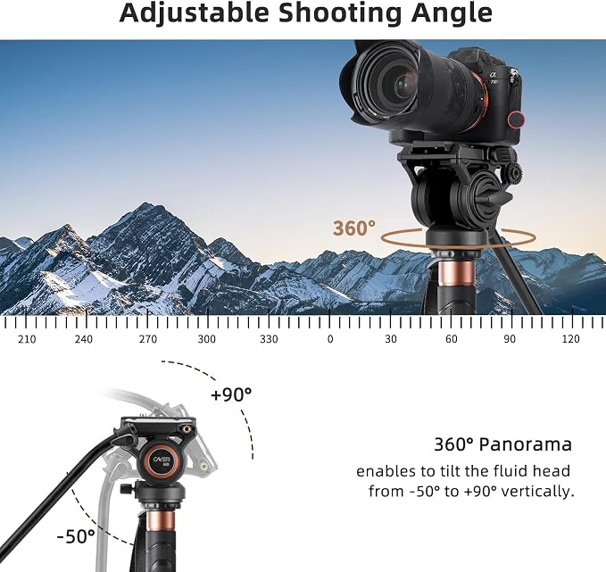 Cayer CF34 Carbon Fiber Monopod, 72" Fluid Head with Folding Base for DSLR | Carbon Fiber Monopod Kit, Fluid Head, Folding Support Base, 2 Quick Release Plates, Dual-Mode Compatible Mount - Image 2