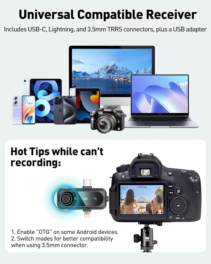 GoorDik Wireless Lavalier Microphone for iPhone, Android, USB C, PC, Camera Video Recording 4 in 1 Clip-on Mics with Rotatable Clip&Denoise Recording, for Vlog Tiktok YouTube Podcast Content Creator - Image 5