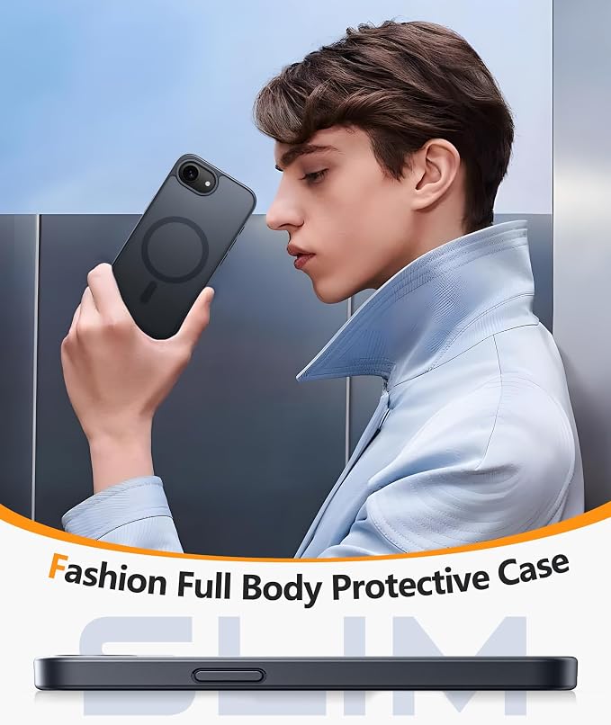 FNTCASE for iPhone 17e/ iPhone 16e Case, Fit for Magsafe, Screen Protector | Matte Magnetic Back, 14FT Military Grade Drop Protection, Shockproof Protective Phone Cover, Full Black - Image 6