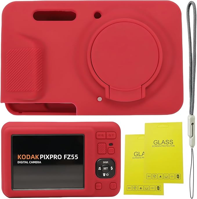 Case for Kodak PIXPRO FZ55, FZ55 accessories | Soft Silicone Protective Case Removable Lens Cover, Comes with 2 Screen Protectors and 1 Wrist Strap. (Rose red) by SZHSYJY