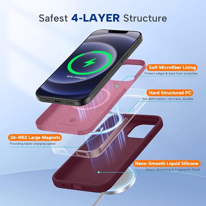 Miracase Magnetic for iPhone 12 Case/iPhone 12 Pro Case, Wine Red | Compatible with MagSafe, Anti-Scratch Microfiber Lining, Premium Silicone Shockproof Drop Protection Phone Case for 12/12 Pro - Image 3