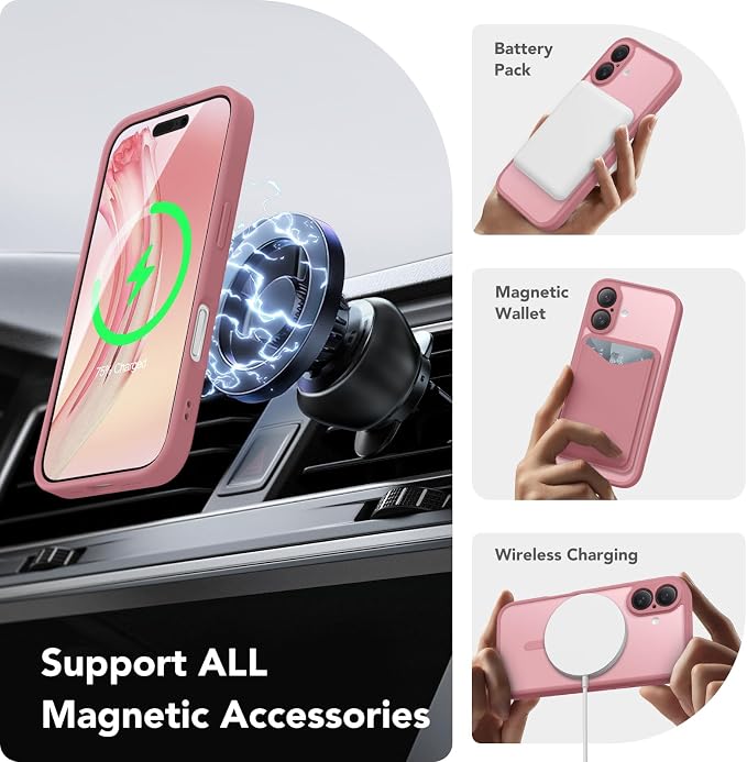 CAPRARO for iPhone 16 Case, Compatible with MagSafe | Upgraded [Full Camera Protection] Protective Translucent Matte Women Girl Magnetic Phone Case Cover, Apricot Pollen - Image 3
