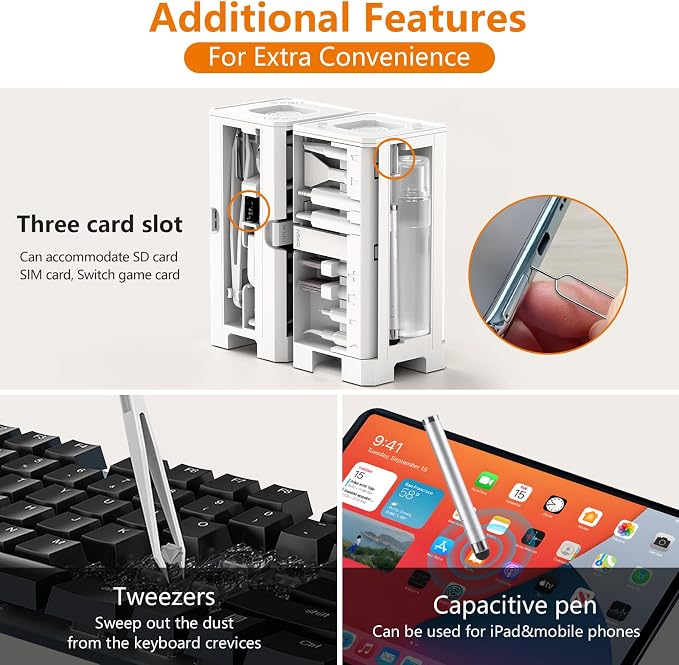Cell Phone Cleaning Kit, iPhone Cleaning Kit for Charging Port Cleaner Keyboard Cleaning Kit for Airpods/Android/USB C/Earbuds/Laptop/iPad/Camera Lens with Stylus Pen (White (with Putty and Cloth)) - Image 4