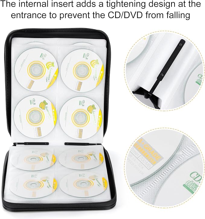 DVD Storage CD Case Holder: 160 Capacity CD Sleeves Black Disc Cases Binder for Car - CD Hard Organizer Box - Large DVD Wallet for Movie/Music/Game & Portable CD Book - Image 4