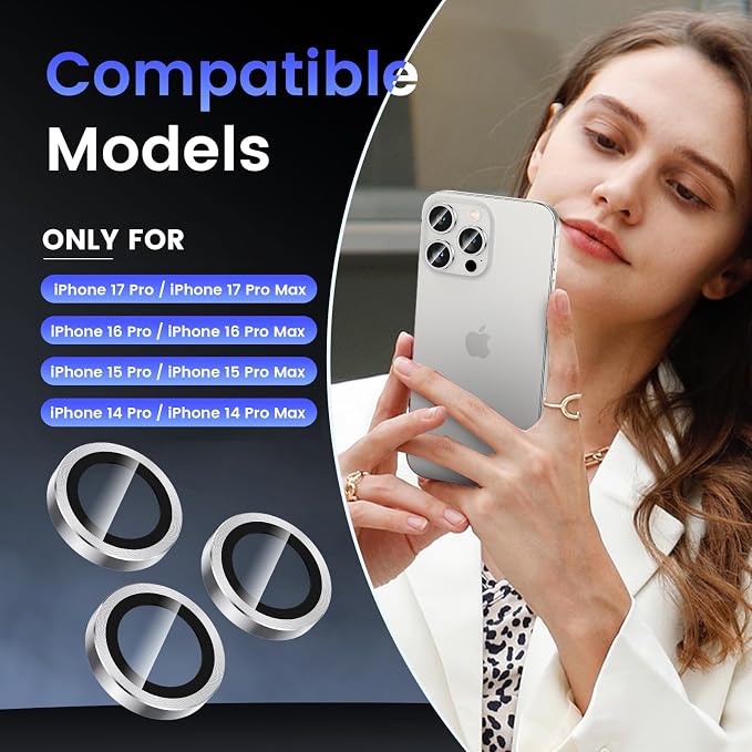 Tensea Camera Lens Protector Compatible for iPhone 17 Pro Max/17 Pro/15 Pro Max/15 Pro/16 Pro Max/16 Pro/14 Pro Max/14 Pro, Metal Tempered Glass Cover Camera Screen Protector Accessories,Case Friendly - Image 2