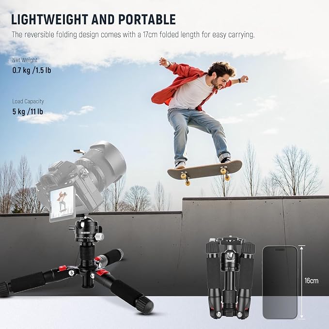 NEEWER Portable Travel Mini Tabletop Tripod, Aluminum Alloy 20''/ 50cm Desktop Desk Tripod with 360 Degree Ball Head, 1/4" Quick Shoe Plate for DSLR Camera Video Camcorder, Max Load 11 lb/5 kg - Image 6