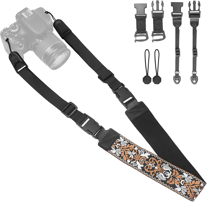 Adjustable Camera Neck Strap, Vintage Embroidered Shoulder & Crossbody Camera Strap with 4 Connection Ways, Anti-Slip Camera Strap for DSLR, Mirrorless & Camcorder, Travel & Outdoor Photography Gear by YFWE