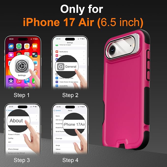 Follaroma Magnetic for iPhone 17 Air Case with Camera Stand, Hot Pink，6.5" | Built-in Glass Camera Cover Stand,Compatible with MagSafe,Heavy Duty Shockproof Protective,Military-Grade Anti-DropDual Case - Image 3