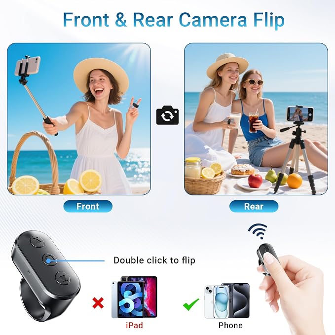 Phone Remote with Zoom for iPhone Android Camera Accessories, Phone Front/Rear Camera Flip Wireless Shutter, Content Creator Must Have Selfie Essentials for Photo Snap Tiktok YouTube Video Recording - Image 5