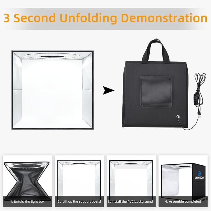 Lightdow 12"x12"x12" Photo Studio Light Box Photography with Desktop Tripod & 120 LEDs (CRI>95), 6 Backdrops - Portable/Dimmable Folding Shooting Tents for Toys/Jewelry/Watches/Cosmetics - Image 6