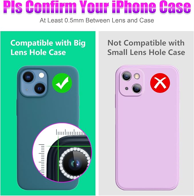 AGVEE 3+3 6 Pack for iPhone 13 & Mini Camera Lens Protector Cover | Individual Bling Diamond & Bling Glitter Sparkle Cute Gem Metal Ring, 9H Tempered HD Glass - Image 3