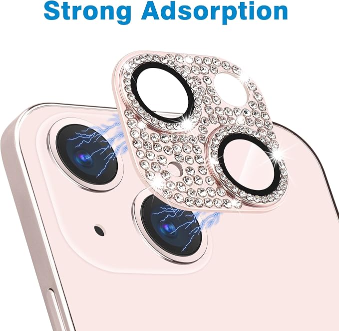 for iPhone 13 & iPhone 13 Mini Camera Lens Protector, Bling 3D Rhinestone Sparkle Diamond 9H Tempered Glass Camera Cover Anti Scratch Shockproof Lens Screen Full Protective Cover - Image 3