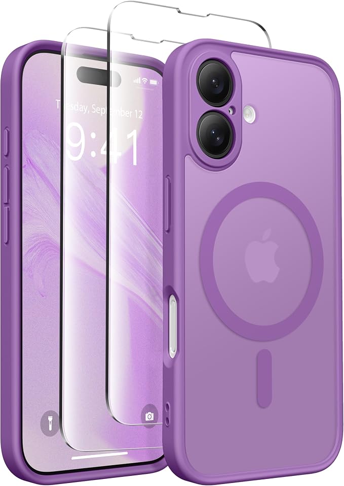 CAPRARO for iPhone 16 Case, Compatible with MagSafe | Upgraded [Full Camera Protection] Protective Translucent Matte Women Girl Magnetic Phone Case Cover, Jieshi Purple by CAPRARO