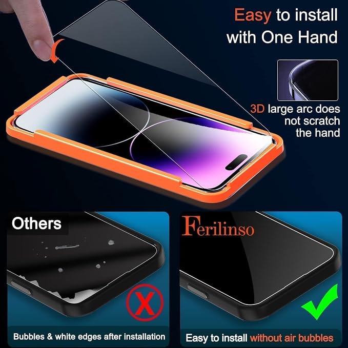 Ferilinso Screen Protector for 14 Plus iPhone 14 Pro Max, Tempered Glass | 3 Pack, 9H+ Military-Grade Shatterproof, HD Clear, Case Friendly, Easy Installation Bubble Free, with Camera Lens Protector - Image 6