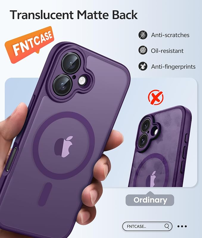 FNTCASE for iPhone 17 Case, Compatible with Magsafe, Glass Screen Protector | Full Camera Protection, Translucent Matte, 14FT Military Grade Drop Proof, Shockproof Protective Phone Cover, Purple - Image 6