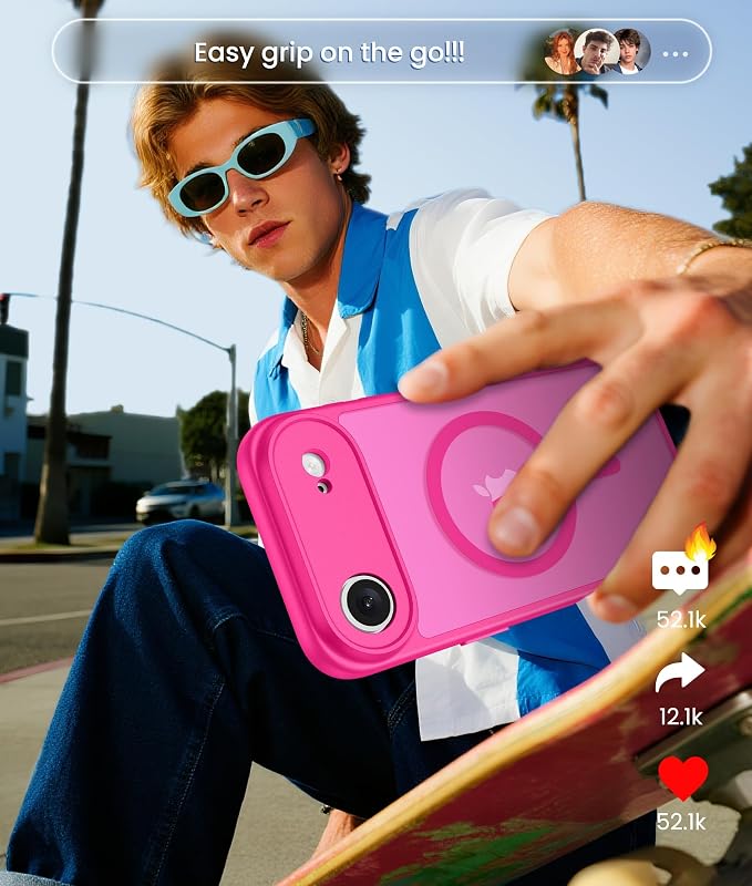 FNTCASE for iPhone Air Case, Fit for Magsafe, with Glass Screen Protector | Full Camera Protection, Translucent Matte, 14FT Military Grade Drop Proof, Shockproof Protective Phone Cover, Hot Pink - Image 8