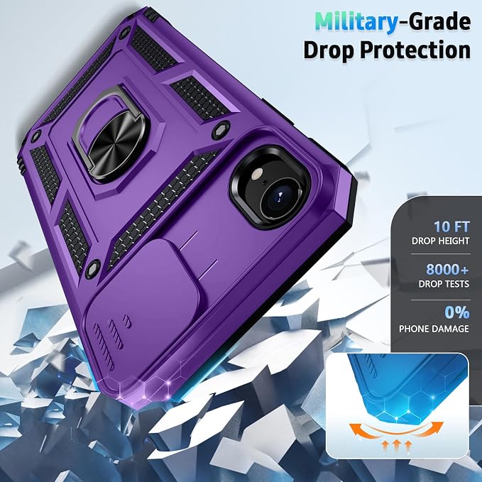 for iPhone XR Case with Camera Lens Cover, HD Screen Protector, 10 FT Military Grade Drop Protection, Magnetic Ring Holder Kickstand Protective Phone Case, Deep Purple - Image 4