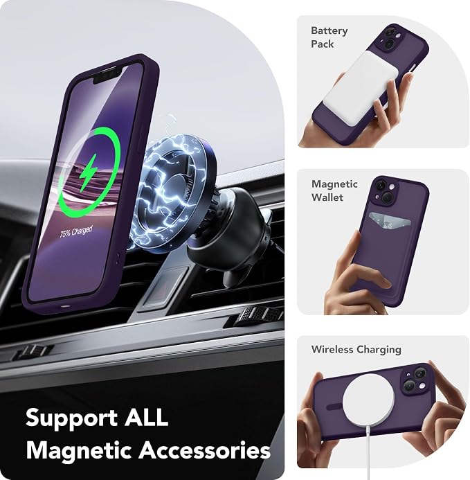 CAPRARO for iPhone 14 Case, Compatible with MagSafe | Upgraded [Full Camera Protection] Shockproof Protective Slim Translucent Matte Magnetic Phone Case 6.1'', Deep Purple - Image 3