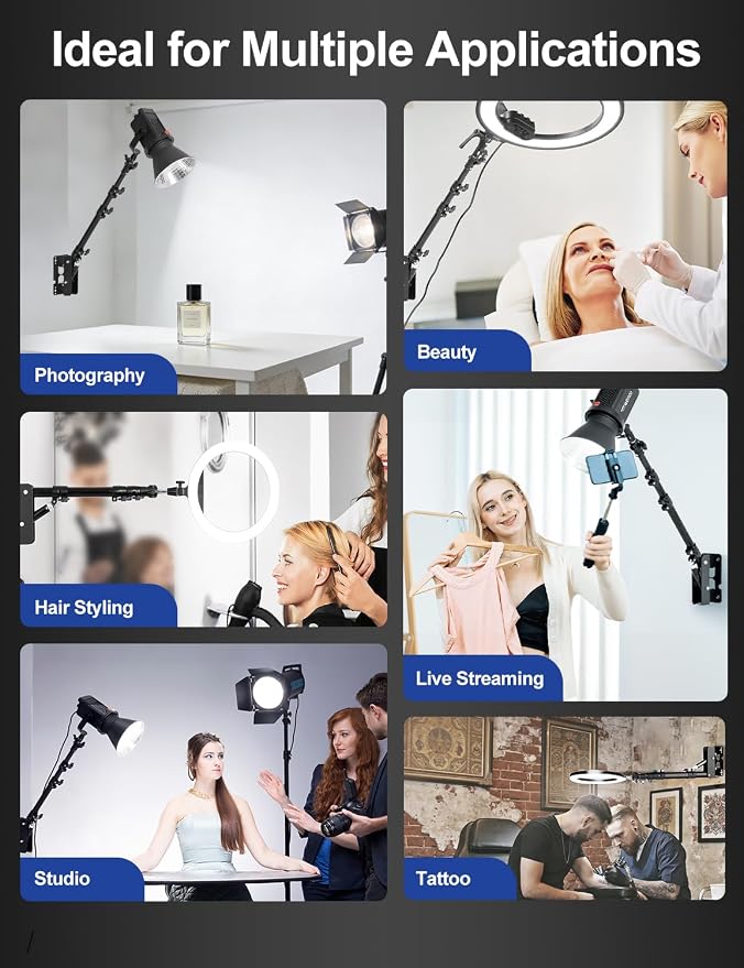 AMBITFUL 43inch/110cm Ring Light Wall Mount Triangle Boom Arm | Adjustable 180° Rotatable Studio Wall Stand with 1/4" 3/8" Screws, 5kg Load for Barbershop Live Streaming Video Shooting - Image 7