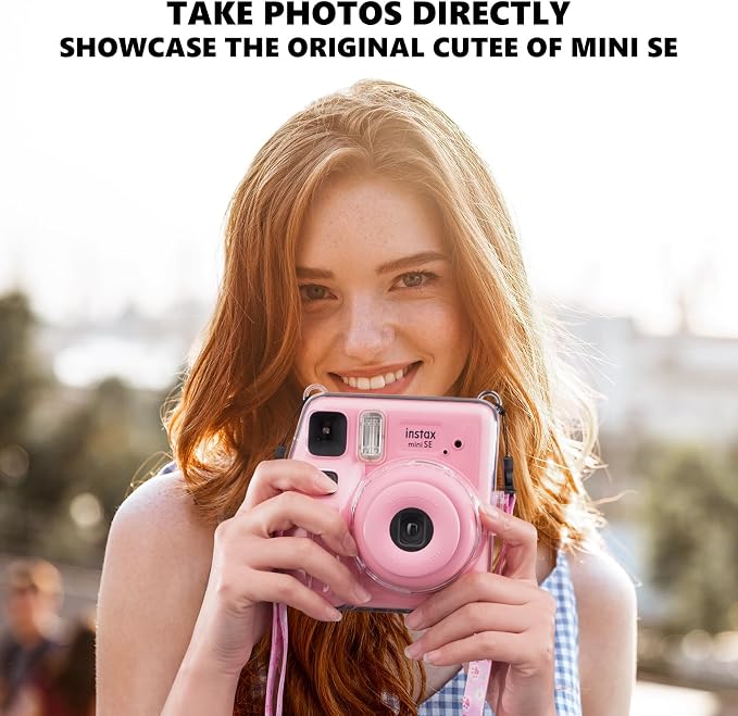 Fuji Mini SE Clear Case, Hard PC Protective Case for Instax Mini SE Instant Camera with Cute Cartoon Sticker & Adjustable Shoulder Strap - Pink Hey Cat - Image 5