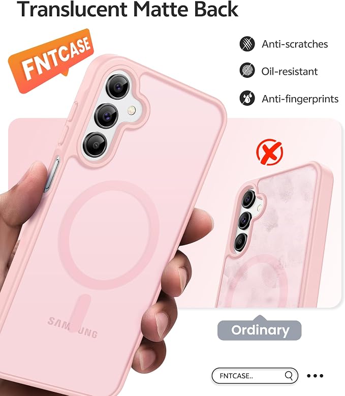 FNTCASE for Galaxy A15 5G Phone Case, Screen Protector, Light Pink | Translucent Matte Magnetic Back, 14FT Military Grade Drop Protection, Shockproof Protective, for Samsung A 15 Cover - Image 6