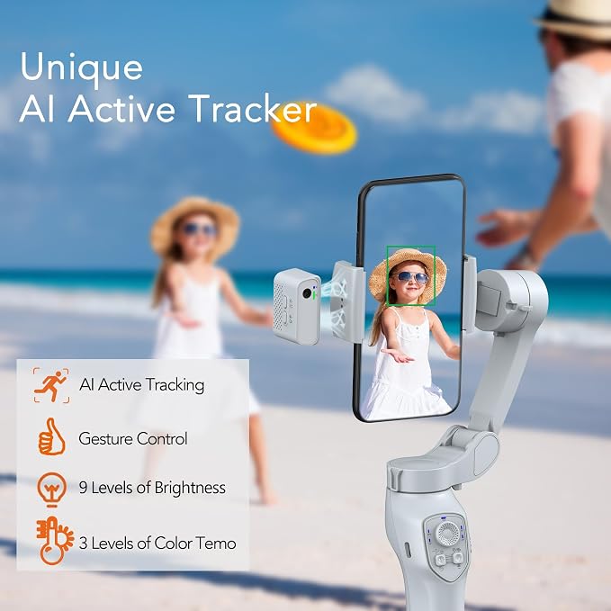 3-Axis Phone Gimbal with Magnetic AI Active Tracker,Gimbal Stabilizer for Smartphone with Fill Light,Phone Stabilizer for Video Recording,Gimbal for Android&iPhone,TikTok YouTube Vlogging Kit - Image 2