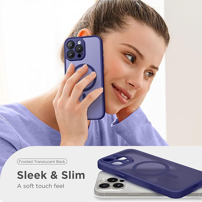 CAPRARO for iPhone 15 Pro Max Case, Compatible with MagSafe | Upgraded [Full Camera Protection] Shockproof Protective Slim Translucent Matte Magnetic Phone Case 6.7'', Purple Eggplant - Image 7