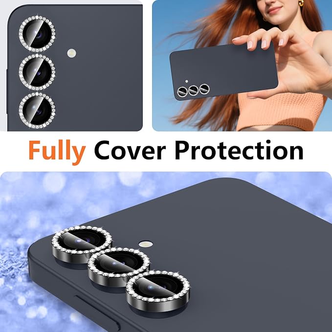 for Samsung Galaxy S25 Camera Lens Protector, Individual Metal Ring Tempered Glass Lens Cover, [Strong Adsorption] Scratch Resistant Ultra-Thin HD Clear Lens Cover, 1 Set-Black Diamond - Image 8