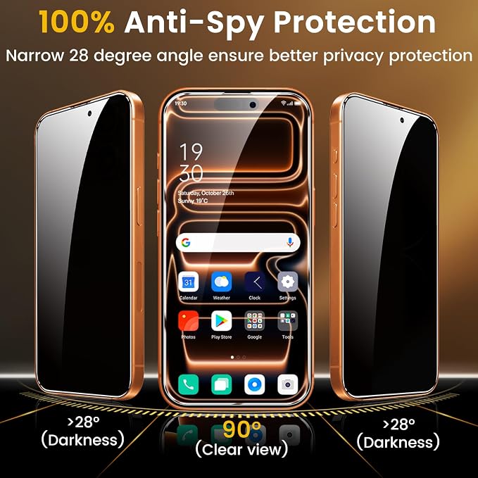 Romkasi 3 Pack Privacy Screen Protector for iPhone 17 Pro Max 6.9 Inch with 3 Pack Camera Lens Protector, Anti Spy Tempered Glass Film, Anti-Scratch, Touch Sensitive, Case Friendly - Image 3